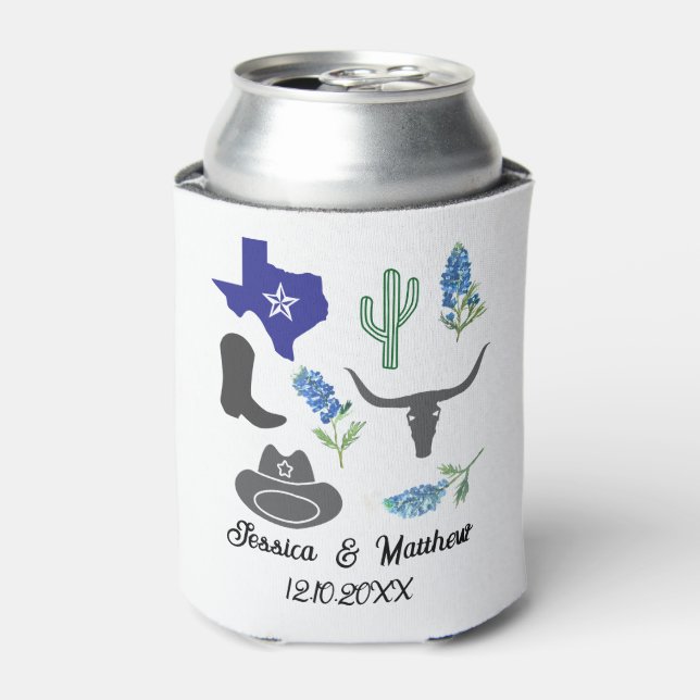 Bluebonnets Texas Texan floral nature Weddings Can Cooler (Can Front)