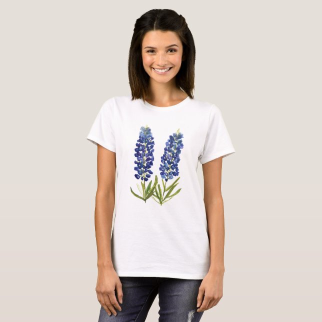 Bluebonnets Texas Wildflowers Lupine Watercolor T-Shirt (Front Full)