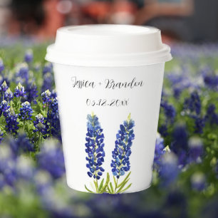 Bluebonnets Watercolor Blue Flower Floral Wedding Paper Cups