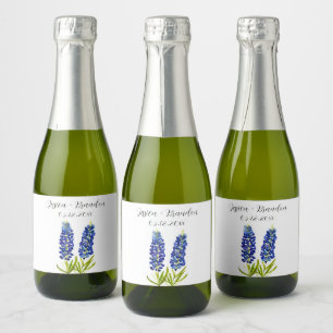 Bluebonnets Watercolor Blue Flower Floral Wedding Sparkling Wine Label