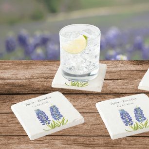 Bluebonnets Watercolor Blue Flower Floral Wedding Stone Coaster
