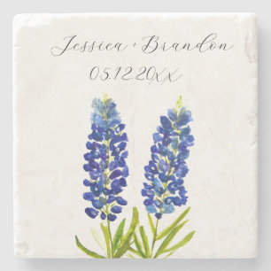 Bluebonnets Watercolor Blue Flower Floral Wedding Stone Coaster