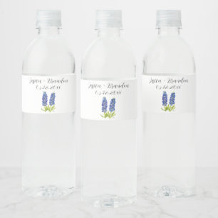 Bluebonnets Watercolor Blue Flower Floral Wedding Water Bottle Label