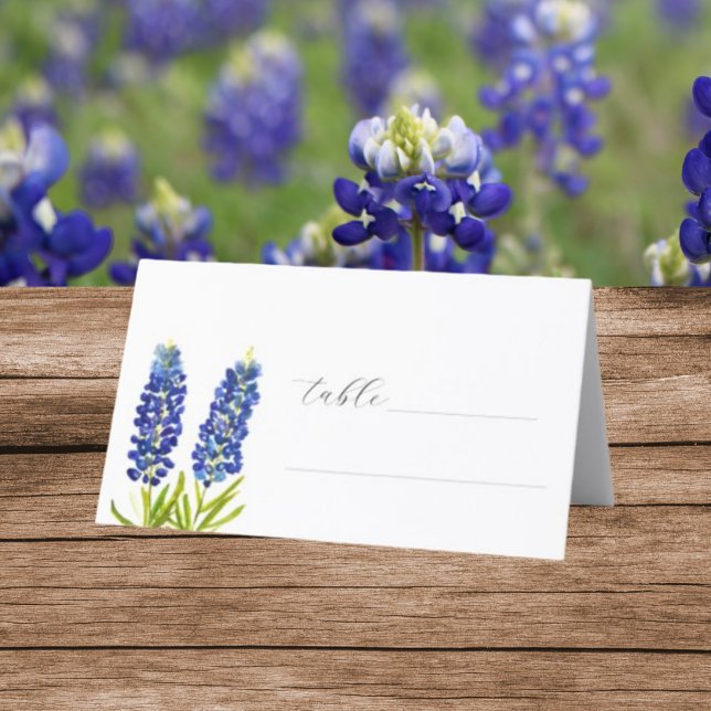 Bluebonnets Watercolor Texas Flower Floral Wedding Place Card (Creator Uploaded)