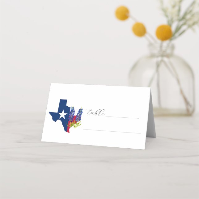 Bluebonnets Watercolor Texas Flower Floral Wedding Place Card (Front)