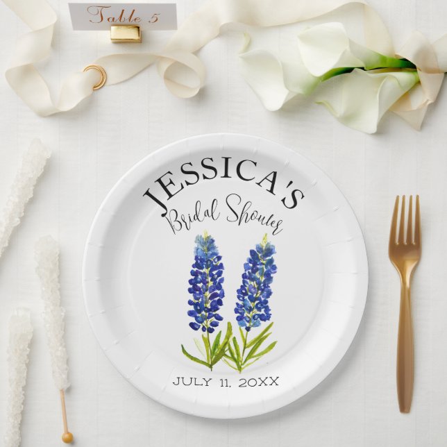 Bluebonnets Wildflower Blue Flowers Bridal Shower Paper Plate (Wedding)