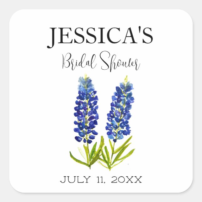 Bluebonnets Wildflower Blue Flowers Bridal Shower Square Sticker (Front)
