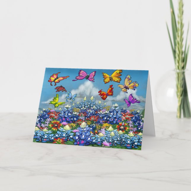 Bluebonnets Wildflowers Butterflies Card (Front)