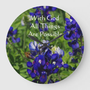 Bluebonnets With God All Things Are Possible Large Clock