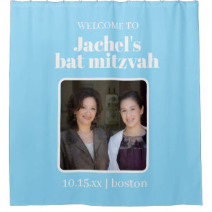 BlueCustom Cute Bat Mitzvah Photo Welcome Shower Curtain