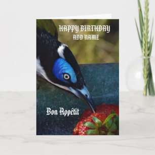 Blueface Honey Eater with Strawberry Birthday Card