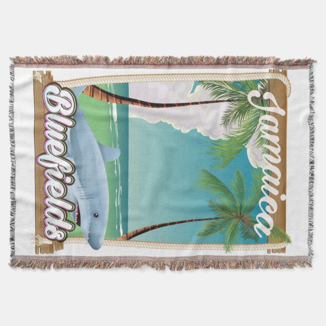 Bluefields, Jamaica beach vacation poster. Throw Blanket (Front)