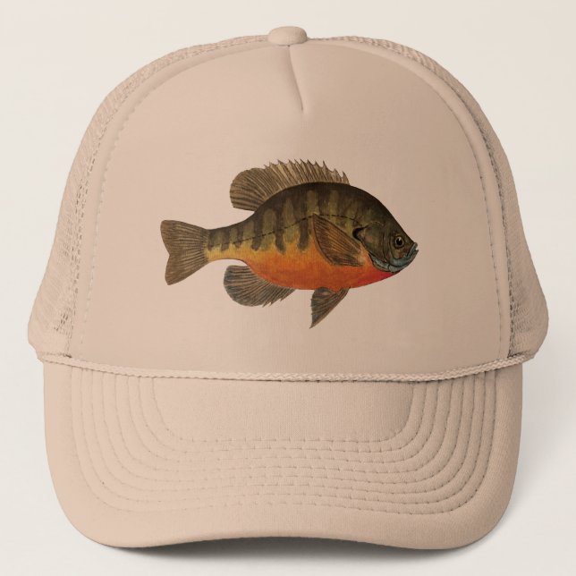 Bluegill Bream Fishing Sunfish Fisherman's Tan Trucker Hat (Front)