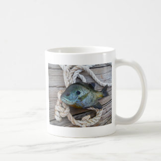 Bluegill fish on dock and rope coffee mug