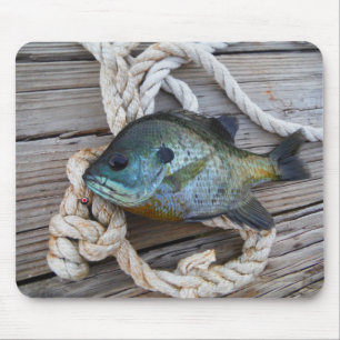 Bluegill fish on dock and rope mouse mat