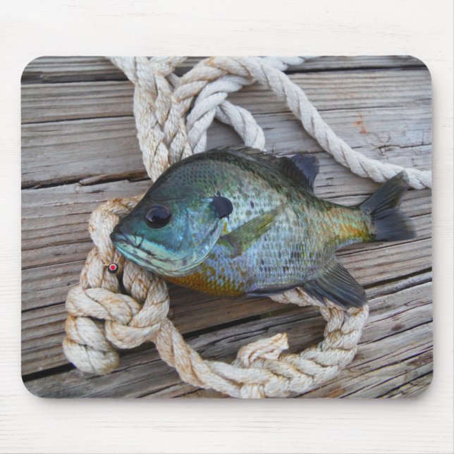 Bluegill fish on dock and rope mouse mat (Front)