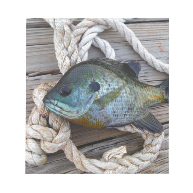 Bluegill fish on dock and rope notepad (Front)