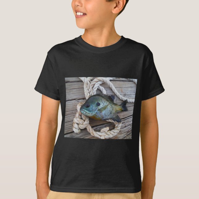 Bluegill fish on dock and rope T-Shirt (Front)
