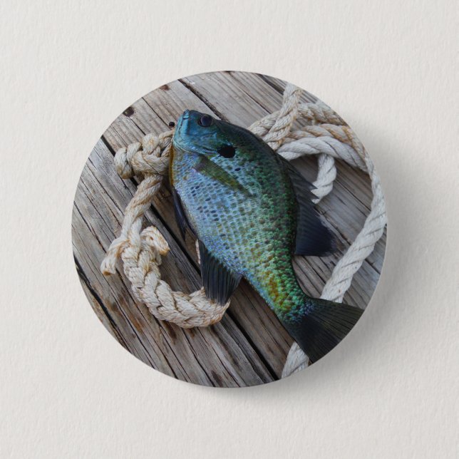 bluegill on dock 6 cm round badge (Front)