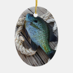 bluegill on dock ceramic tree decoration