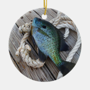 bluegill on dock ceramic tree decoration
