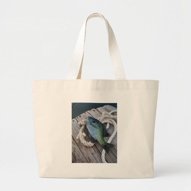 bluegill on dock large tote bag (Front)