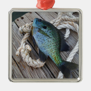 bluegill on dock metal tree decoration