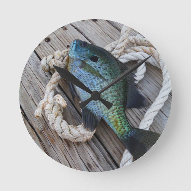 bluegill on dock round clock (Front)