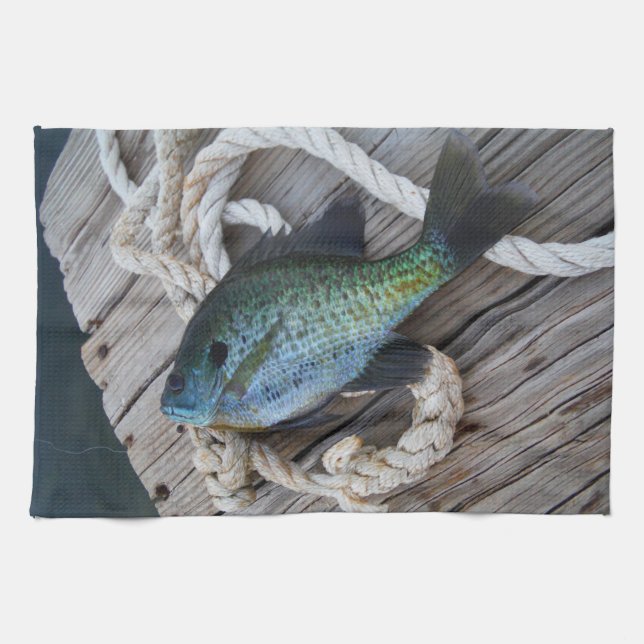 bluegill on dock tea towel (Horizontal)