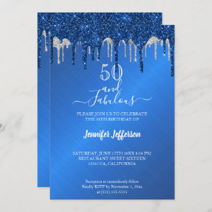 BlueGlitter silver dripping Birthday Invitation