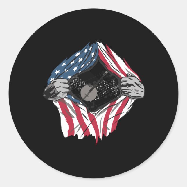 Bluegrass Banjo America USA Flag Classic Round Sticker (Front)