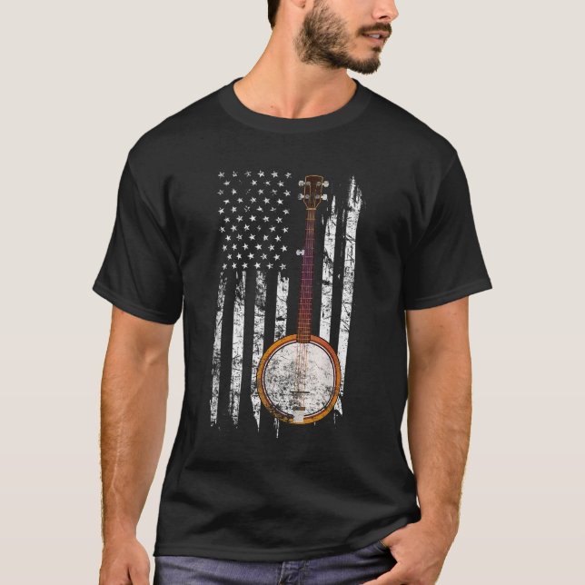 Bluegrass Banjo - American US Flag T-Shirt (Front)