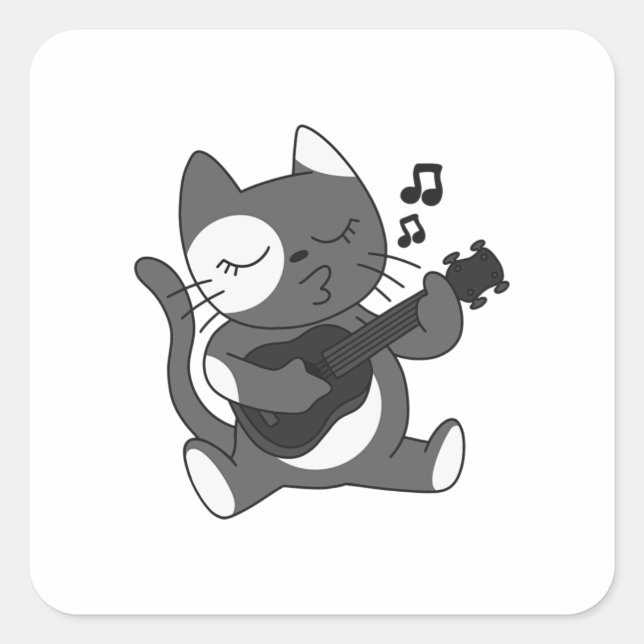 Bluegrass Guitar playing Cat Square Sticker (Front)