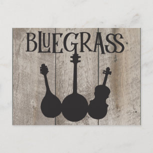 Bluegrass Music Instruments on Rustic Wood Postcard