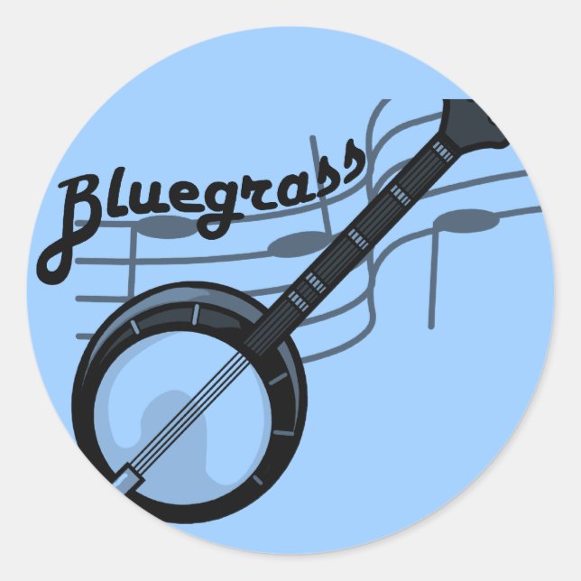 Bluegrass music with banjo classic round sticker (Front)