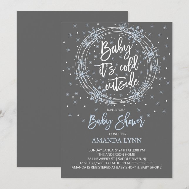 BlueGray Baby It's Cold Outside Baby Shower Invitation (Front/Back)