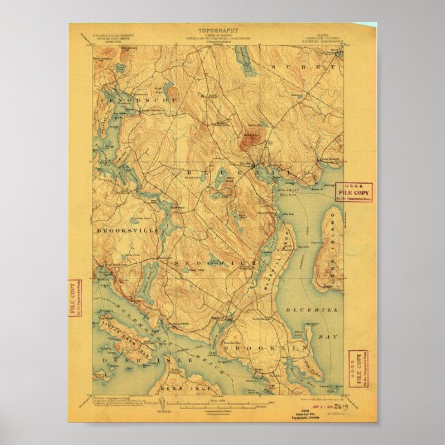 Bluehill Maine Map 1904 Poster (Front)
