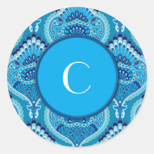 Blueish - Feathered Paisley Classic Round Sticker