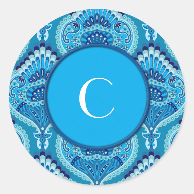 Blueish - Feathered Paisley Classic Round Sticker (Front)