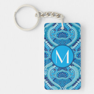 Blueish - Feathered Paisley Key Ring
