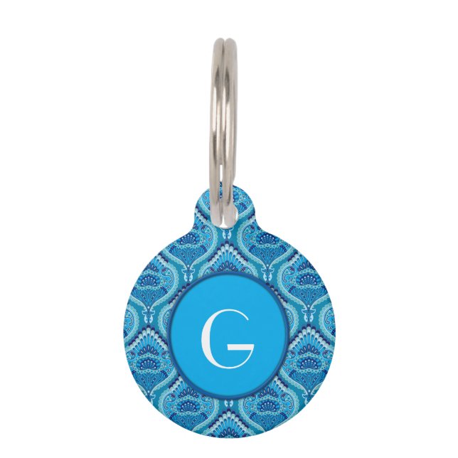 Blueish - Feathered Paisley Pet Tag (Front)