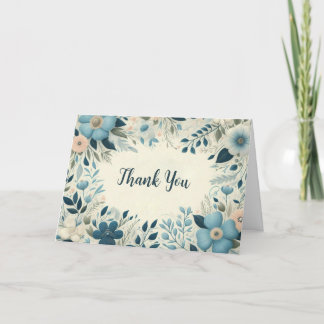 Blueish floral frame custom folded Thank You card