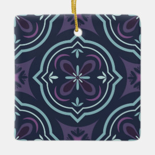 blueish floral tiling pattern ceramic ornament