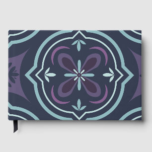 blueish floral tiling pattern guest book