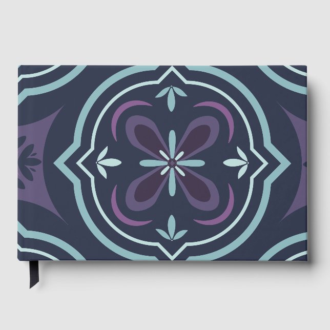 blueish floral tiling pattern guest book (Front)