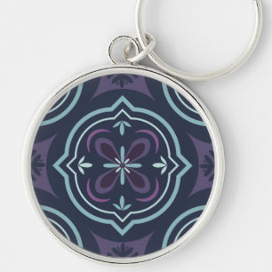 blueish floral tiling pattern key ring