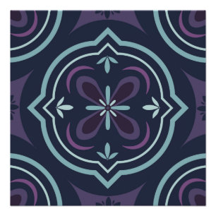 blueish floral tiling pattern poster