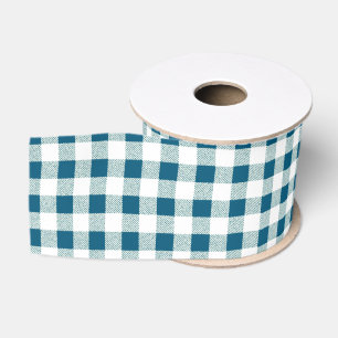 Blueish Green Gingham Check Pattern Grosgrain Ribbon