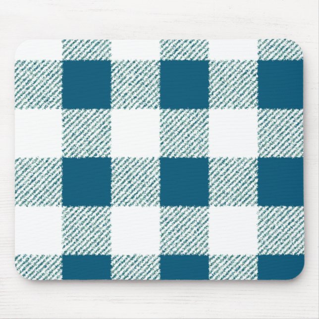 Blueish Green Gingham Check Pattern Mouse Mat (Front)