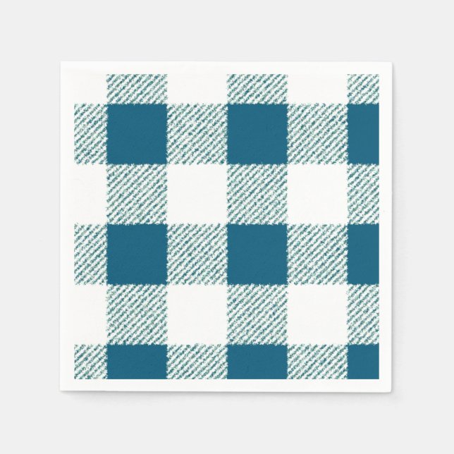 Blueish Green Gingham Check Pattern Napkin (Front)